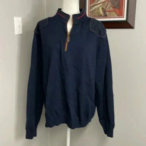 ORVIS Men’s Navy Quarter-Zip Sweater Elbow Pads Merino Wool Shoulder Pad Size XL
